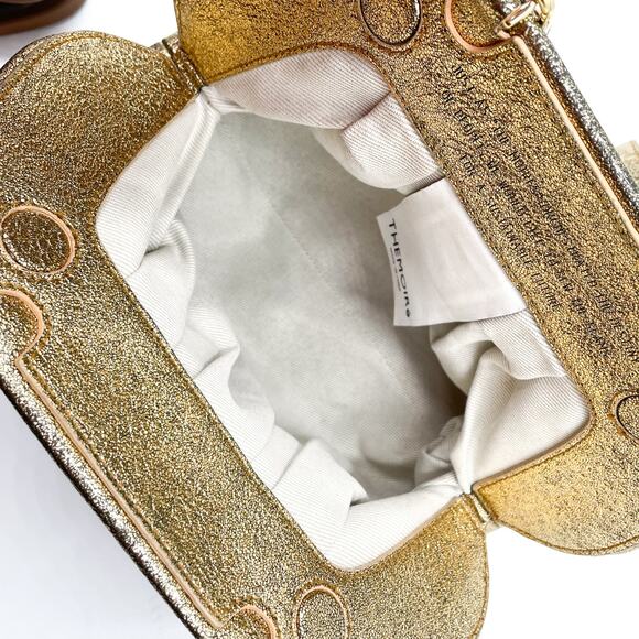 Themoire Gea Clutch Bag Gold Metallic Vegan Laminated Detachable Crossbody - Picture 16 of 16
